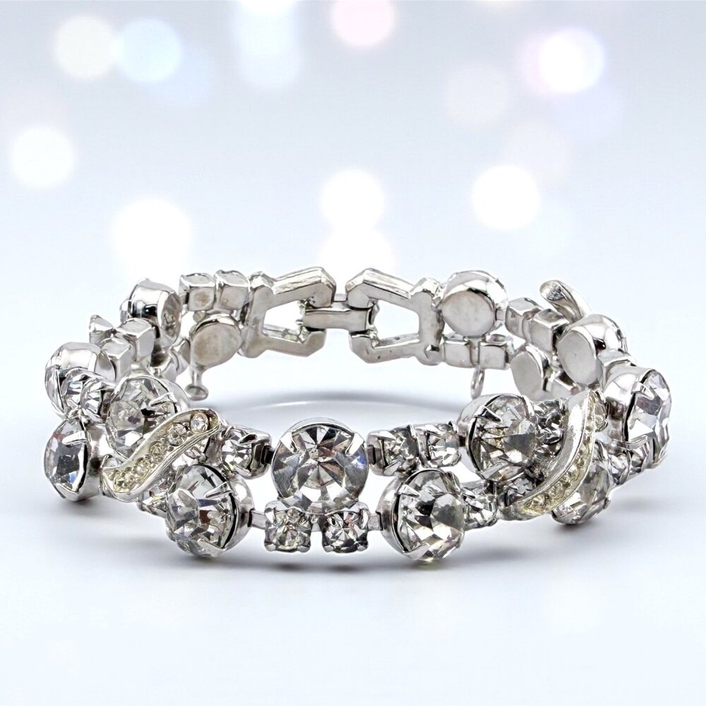 Vintage Rhinestone Buckle Bracelet – Mid Century Art Deco Style